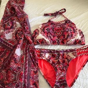Becca paisley strappy bikini and cover up set